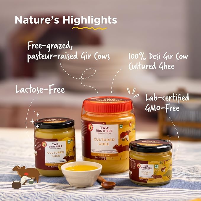 Two Brothers Organic Farms A2 Cultured Ghee, Desi Gir Cow, 66 oz(HDPE Bottle)
