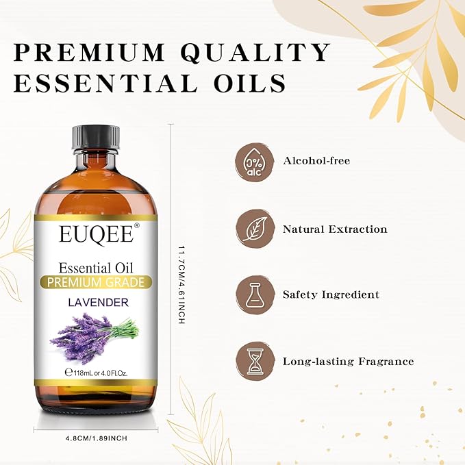 Lavender Essential Oil 118mL Pure Lavender Oil Large Capacity Essential Oil with Glass Dropper for Diffuser, DIY Candle - 4Fl. Oz