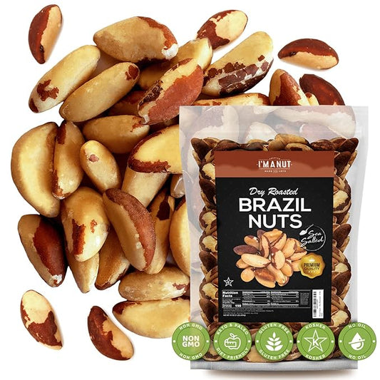 I’m A Nut Brazil Nuts, Dry Roasted, 16 oz (1 Pound) | No oil | No Herbicides Or Pesticides | Batch Tested Gluten & Peanut Free | Non GMO | No PPO | Vegan and Keto Friendly | Premium Quality | Made from 100% Natural Brazil Nuts