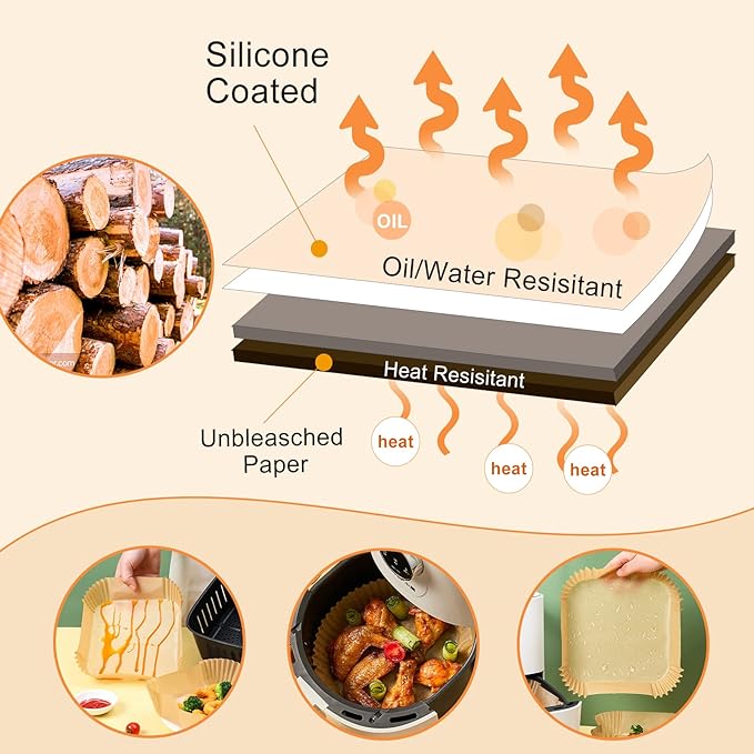 Air Fryer Liners for Ninja, 200 Pcs 8" Round Airfryer Paper Liners Disposable for Oven, Pans & Baking, Non-Stick and Oil Proof Parchment Paper for 5-8 qt Air Fryer Basket by Vailnd