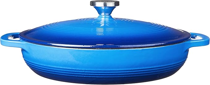 Lodge 3.6 Quart Enameled Cast Iron Oval Casserole With Lid ??Dual Handles ??Oven Safe up to 500ì§?F or on Stovetop - Use to Marinate, Cook, Bake, Refrigerate and Serve ??Caribbean Blue