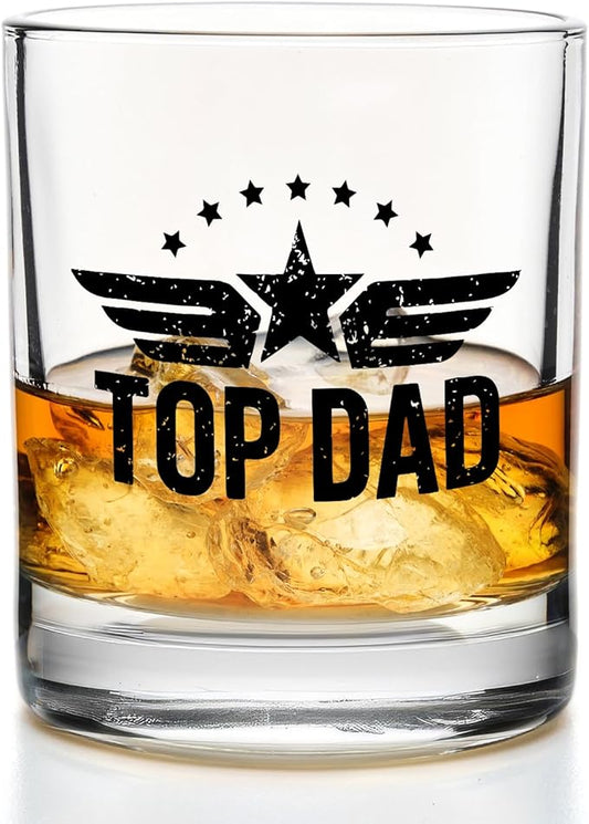 Top Dad Gifts Whiskey Glasses 10 oz, Best Dad Gifts for Father's Day from Kids Son Daughter, Funny Daddy Old Fashioned Rocks Glasses for Drinking Scotch Bourbon Cocktail Liquor Vodka
