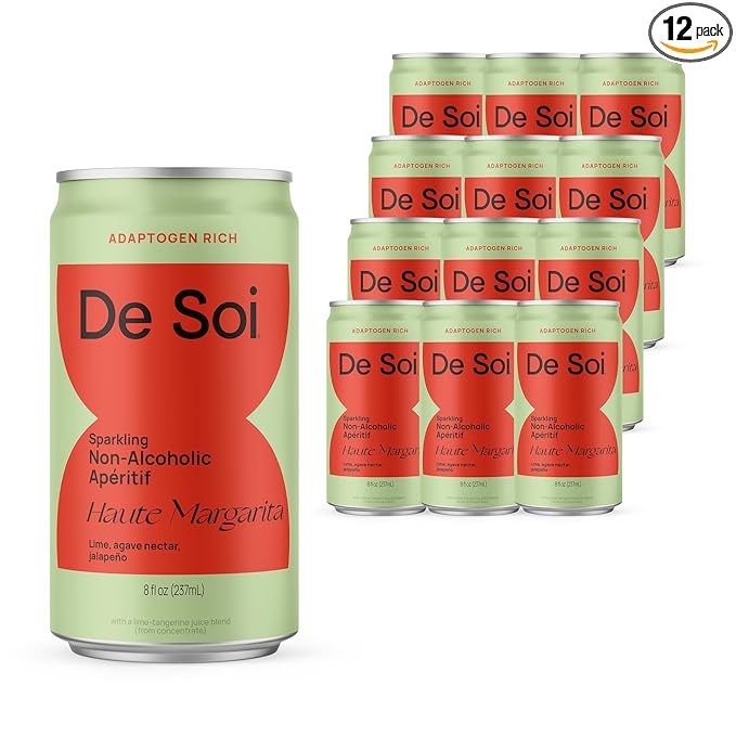 De Soi Haute Margarita Mocktails NA Drinks 8 fl oz (12-pack) - Adaptogen Drink, Sparkling Drink with Calming Botanicals, Mocktail Drinks, Gluten Free, No Artificial Flavors