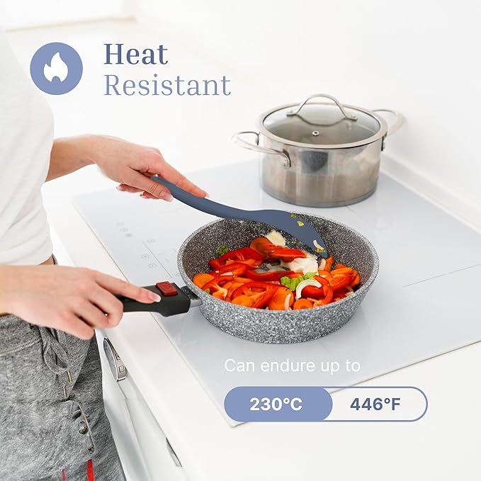 Silicone Utensils 3-Piece Set ??Rubber Spatula, Slotted Turner, and Rice Paddle ??Complete Heat-Resistant Set for Non-Stick Cookware ??Kitchen Tools and Accessories for Cooking & Baking ??Blue