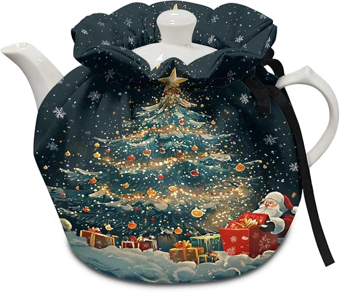 Christmas Tree and Santa Claus Tea Kettle Dust Cover Santa Claus Tea Insulated Cosy for Home Decor Tea Cozies Covers for Breakfast Warmer Tea Kettle Quilt for Hotel Restaurant Tea Party