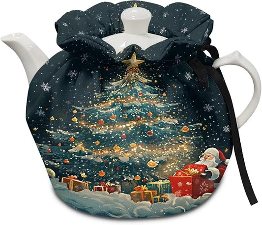 Christmas Tree and Santa Claus Tea Kettle Dust Cover Santa Claus Tea Insulated Cosy for Home Decor Tea Cozies Covers for Breakfast Warmer Tea Kettle Quilt for Hotel Restaurant Tea Party