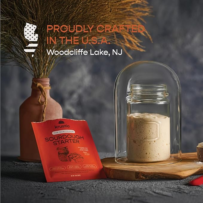 Dual-Flour Organic Sourdough Starter Culture - Fast-Activating Dehydrated Chips with Natural Wild Bread Yeast - Non-GMO Flour Sourdough Bread Starter - Ideal for Homemade Artisan Bread & Baking Beginner