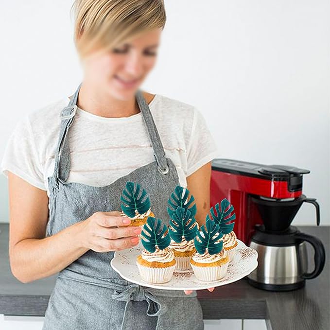 Rsstarxi 48 Pack Edible Tropical Turtle Leaves Cupcake Toppers, Edible Tropical Palm Leaves Cake Decorations for Hawaii Theme Jungle Baby Shower Birthday Party Decorations Supplies