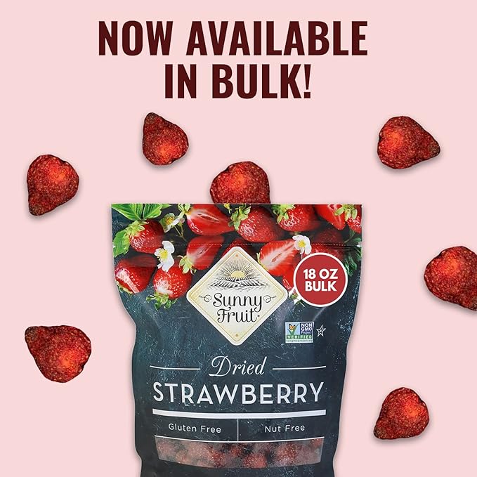 Sunny Fruit Soft-Dried Strawberries, 18 Ounce Bulk Bag | Dried Fruit with Added Sugar | Great Berries for Baking, Snacking, Smoothies, Charcuterie | NON-GMO, GLUTEN-FREE, NUT-FREE, KOSHER