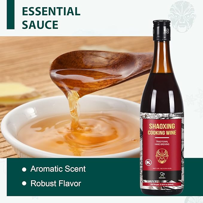 Soeos Shaoxing Cooking Wine, Shaoxing Rice Wine, Chinese Cooking Wine, Rice Cooking Wine, Shaoxing Wine Chinese Cooking Wine, Shao Hsing Rice Wine, 21.64 fl oz (640 ml), 2 Packs, Regular Cooking Wine