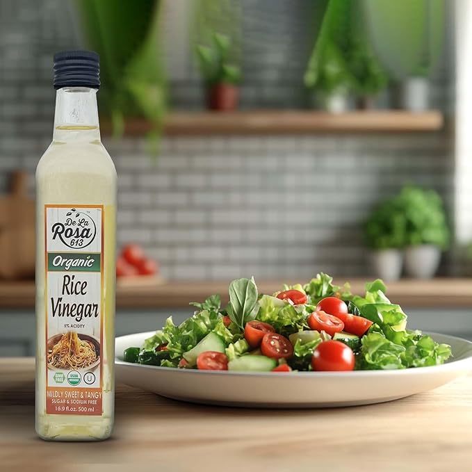 De La Rosa Organic Rice Vinegar 5% Acidity, Kosher, Great for Cooking, Sushi, Salad and more | 16.9 Oz (Pack of 1)
