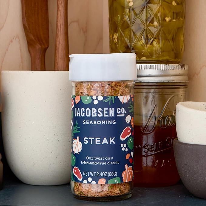 Jacobsen Salt Co. Steak Seasoning ??Sea Salt Soy-Free, Non-GMO, Gourmet Seasonings and Spices for Cooking, Made in USA, Real Salt Flakes ??2.4oz