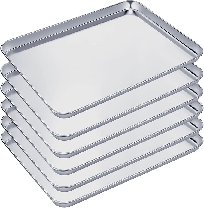 6 Pcs Baking Sheet Set Stainless Steel Cookie Sheet Cookie Baking Pan Bakeware Oven Tray Dishwasher Safe Commercial Grade Pans(18x13x1 Inch)