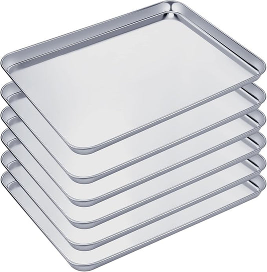 6 Pcs Baking Sheet Set Stainless Steel Cookie Sheet Cookie Baking Pan Bakeware Oven Tray Dishwasher Safe Commercial Grade Pans(18x13x1 Inch)