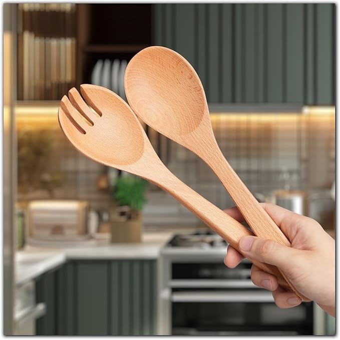 Salad Tongs, Beech Wooden Spoons, Salad Tongs for Serving, 10-inch Serving Utensils Set Salad Servers Set Kitchen Cooking Utensil