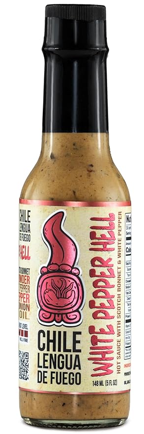 Chile Lengua de Fuego White Pepper Hell Hot Sauce – 1 Bottle – Scotch Bonnet, Chipotle, White Pepper & Thyme – Bold, Savory Heat – Small Batch Artisan Honduran Hot Sauce