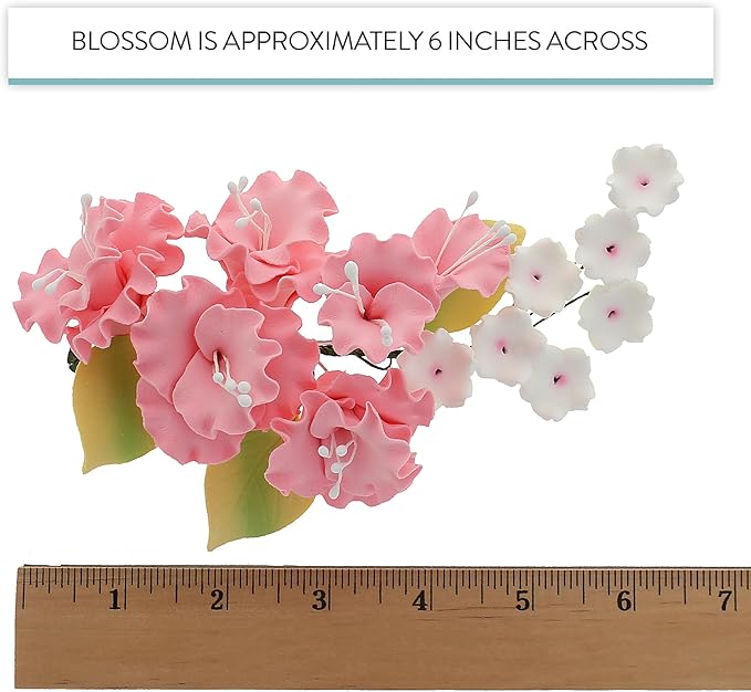 Sugar Blossom Cake Spray – Gumpaste Flowers for Cake Decorating – Pink Cherry Blossoms with Green Leaves – 1 Count by Chef Alan Tetreault
