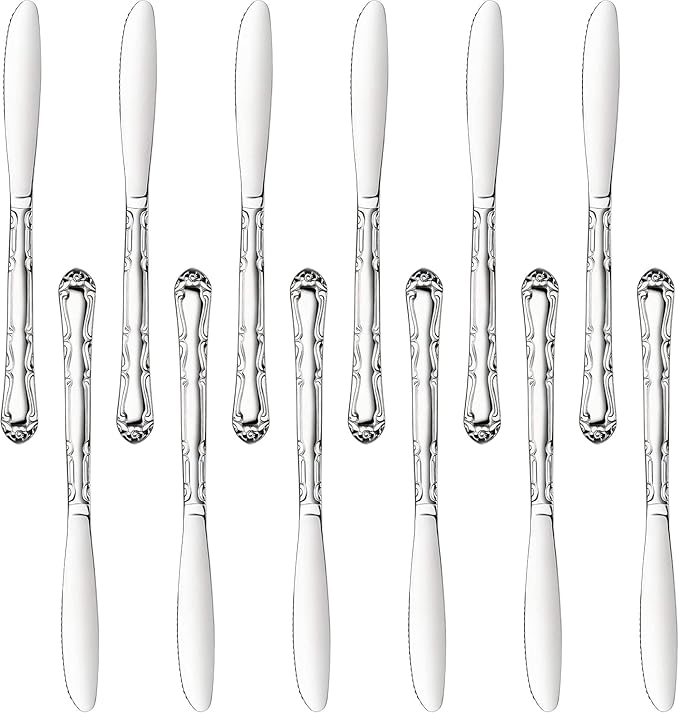 New Star Foodservice 58628 Rose Pattern, 18/0 Stainless Steel, Dinner Knife, 8.5-Inch, Set of 12