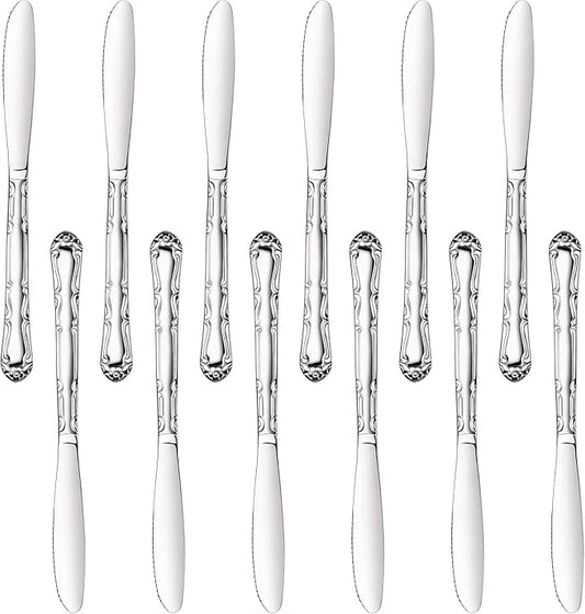 New Star Foodservice 58628 Rose Pattern, 18/0 Stainless Steel, Dinner Knife, 8.5-Inch, Set of 12