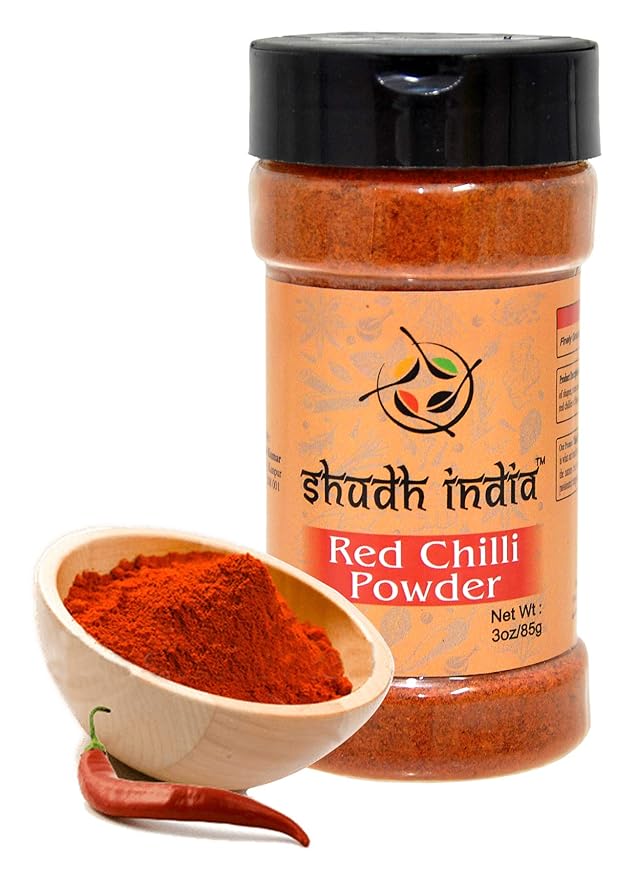 Shudh India | Traditional Indian Spicy Red Chili Powder | Chilli Powder Indian Spice | All Natural | No Color added | Gluten Free Ingredients | Vegan | NON-GMO | Indian Origin |