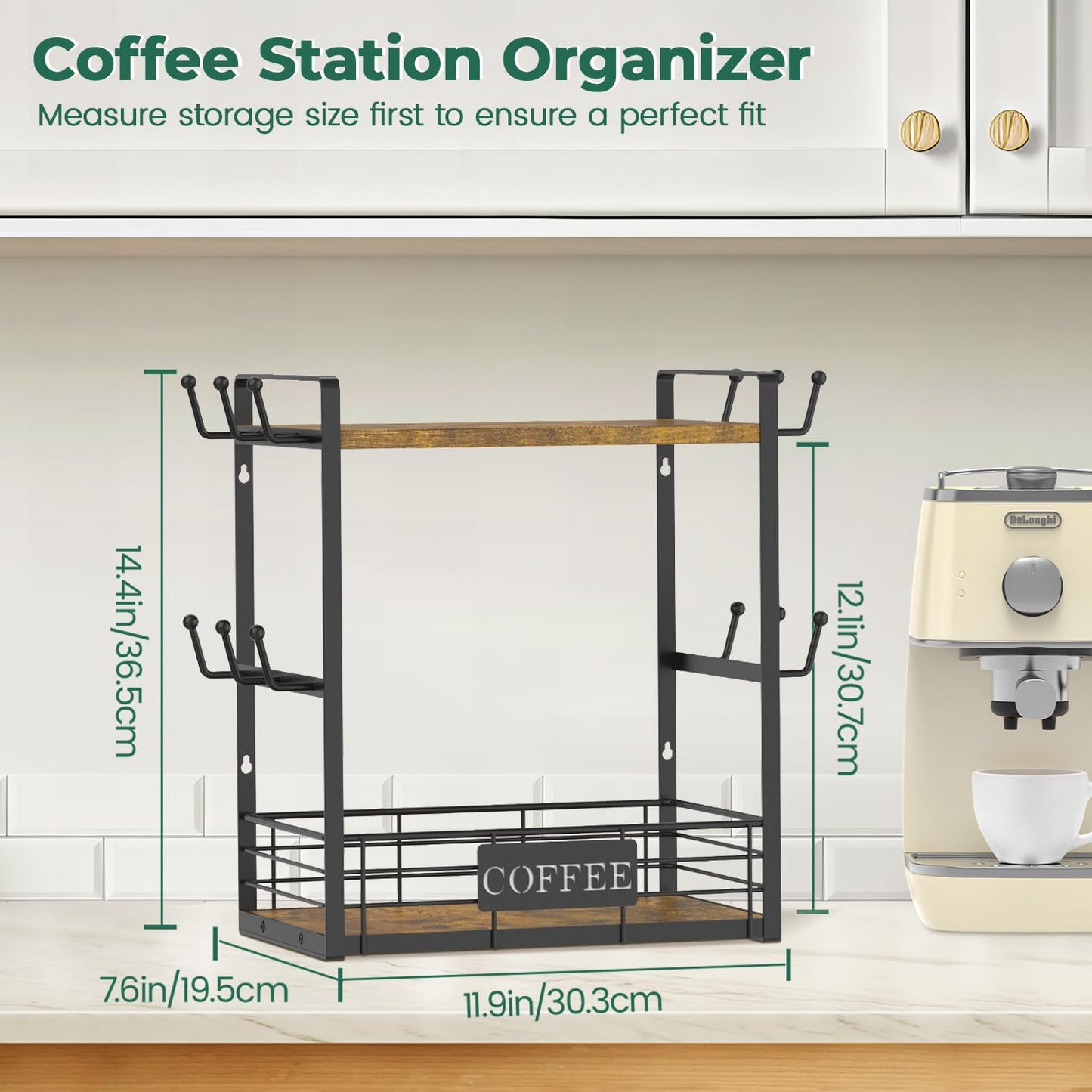 EsLuker.ly Coffee Mug Cup Holder Tree Bar Station Organizer, 2 Tier Mug Stand Rack for Countertop
