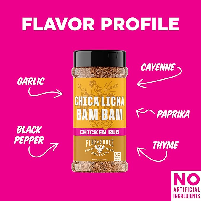 Fire & Smoke Society Chica Licka Bam Bam Chicken Seasoning | BBQ Seasonings and Rubs for Smoking and Grilling | Wings, Grilled, Poultry Seasoning | Black Pepper, Paprika, Garlic | XL (2-Pack)