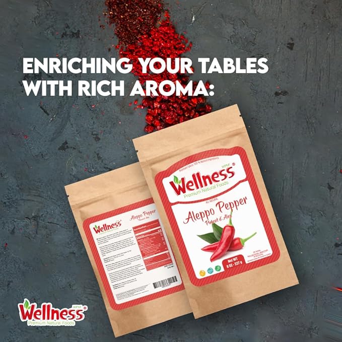 Wellness Organic Chili Pepper Blend 8 oz - Aleppo & Cayenne, Ground White Pepper, Ghost Pepper Powder, Happy Belly Spices - Red & Cyan Pepper, Deer Meat Seasoning, Fresh Green Peppers, Rosemary Sprigs