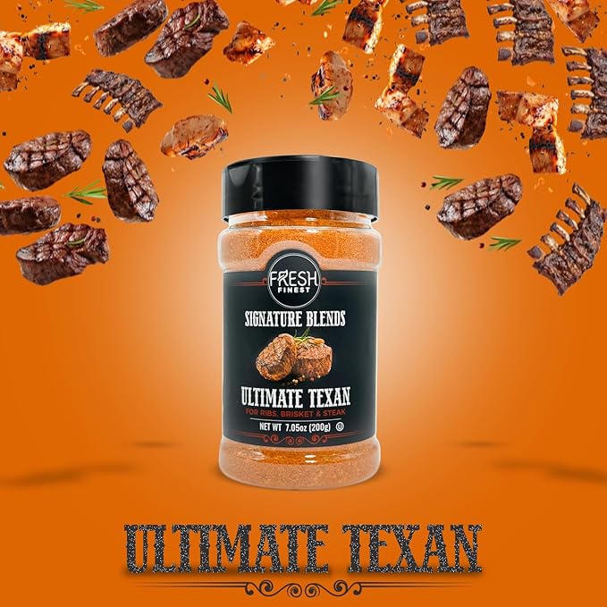 Fresh Finest Texas Smokehouse Steak Seasoning- Authentic Texan Seasoning, 7.05oz - Smoky, Kosher, All-Natural & Gluten-Free