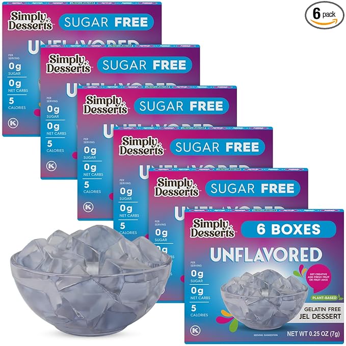Simply Desserts Zero-Sugar Plant-Based Jel, Unflavored 6-Pack - Gelatin-Free Dessert, Keto, Diabetic Friendly & Kosher, 1.7 Oz Ea