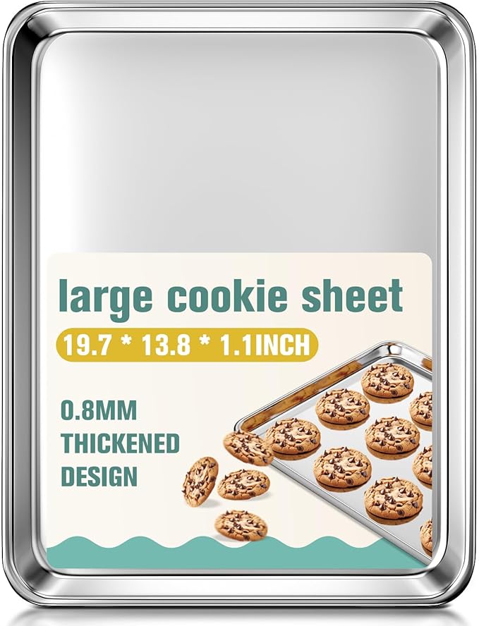 Commercial Quality Stainless Steel Baking Sheet, Extra Large Cookie Sheets for Baking, Warp Resistant Nonstick Baking Pan Oven Tray, Non Toxic & Heavy Duty & Dishwasher Safe - (20" x 14" x 1")