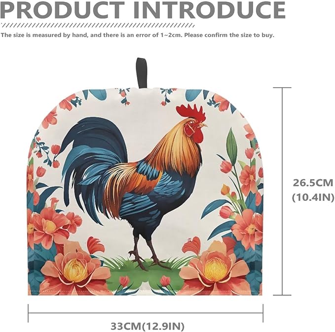 Rustic Farmhouse Teapot Dust Cover Tea Cozy for Teapot,Foldable Kitchen Kettle Dust Cover Tea Pot Decorative Cover for Kitchen,Tea Cosy with Vibrant Rooster (White)