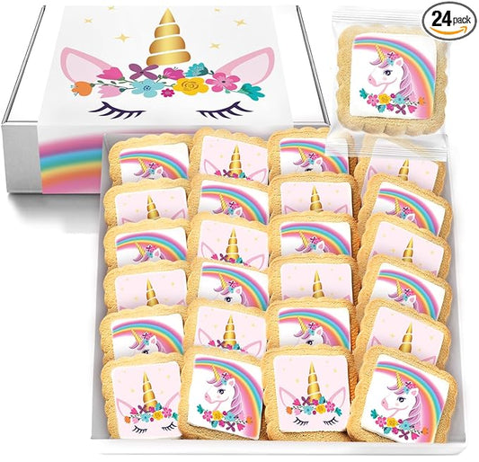 Unicorn Cookies Individually Wrapped Bulk For Kids Theme Birthday Party Favors 24 Pack Bulk for Kids Party Sugar Cookie Rainbow Pink