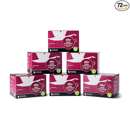 Wawa Colombian Medium Roast Single Cup Coffee Pods, 72 Pods, 6 Boxes, Medium Bodied Blend, Chocolate & Fruit Notes, Single Serve, 100% More Responsibly Sourced from Rainforest Alliance Certified Farms