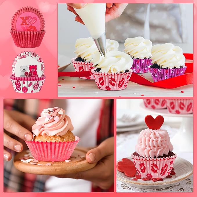 SANNIX 450pcs Valentine's Day Cupcake Liners, Red Pink Love Baking Cups Cupcake Wrappers Paper Wraps Muffin Liners for Valentines Day Wedding Birthday Party Candy Cake Decorations Supplies