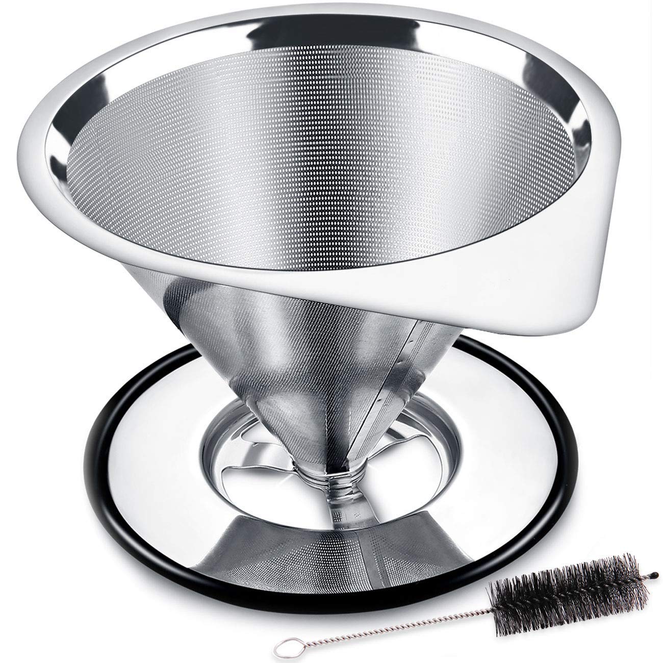 LHS Pour Over Coffee Dripper Stainless Steel Coffee Filter Metal Cone Filter Paperless Reusable