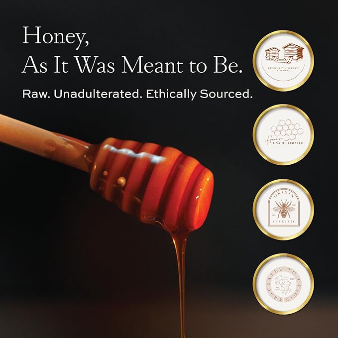 Goldswarm Premium Raw Honey – Pure & 100% Natural Multifloral Honey from West Africa, Award-Winning Taste 2025, Non-GMO, Traceable from Hive to Hand (12 oz Jar)