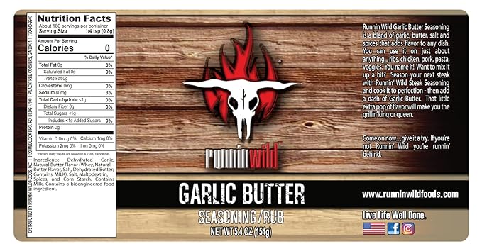 Garlic Butter Seasoning Blend ??Rich, Buttery Garlic Spice for Steak, Chicken, Veggies & More | All-Purpose Gourmet Seasoning with No Artificial Flavors or MSG added | Runnin??Wild Foods, 5.4 oz