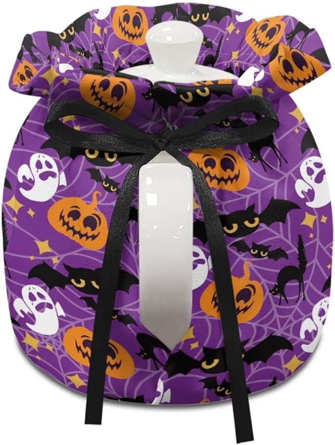 Pumpkin Bat Tea Cosy for Teapot Keeping Warm Resuable Tea Pot Cozy Teapot Insulation Cover for for All Saints' Eve Breakfast Warmer Soft & Washable Kettle Cover for All Hallows' Eve