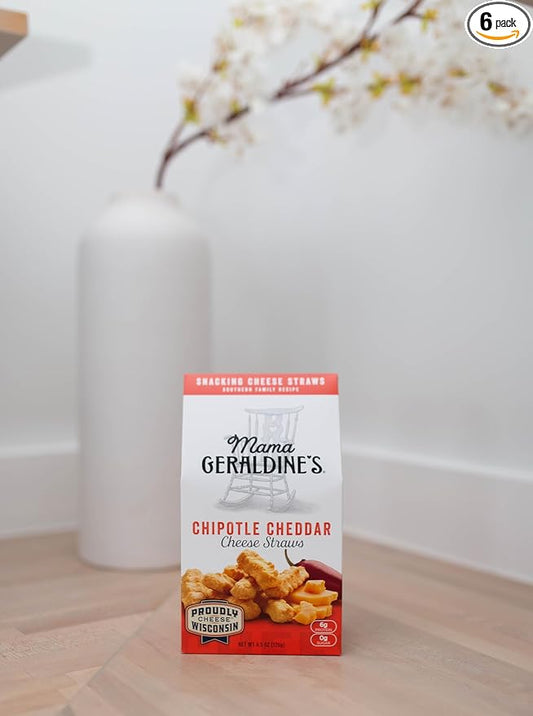 Mama Geraldine's Chipotle Cheese Straws - 4.5 oz Box (6 Pack) - Spicy & Savory Baked Cheese Snacks