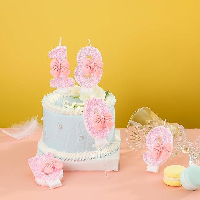 PHD CAKE Number 7 Pink Bowknot Birthday Candles, Cute Themed Number Candles, Party Celebration