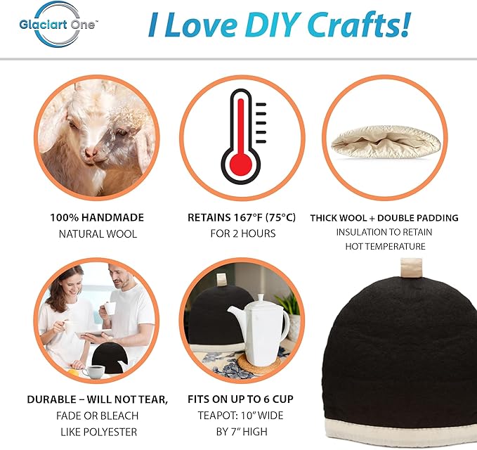 Glaciart One Wool Teapot Cozy Kettle Cover | Dome Shaped Large Tea Cosy, Kettle or French Press | Handmade & Needle Felted from Natural Wool | Warms Up to 2 Hours | Great as Gift
