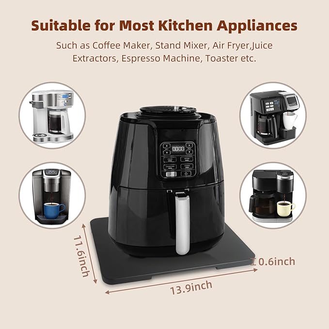 360째 Rolling Tray Bamboo Appliance Slider for Kitchen Appliances, Coffee Maker Mat Tray for Countertops Sliding Tray for Coffee Maker Appliances Mat Easily from Under The Cabinet Black 11.6횞13.9