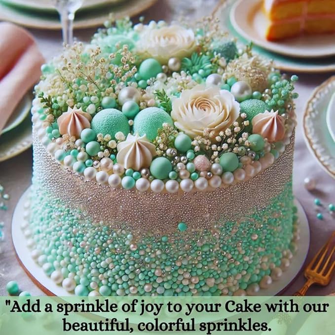 Confect Mint Green & White Cake Sprinkles | Love Disco Balls & Decorative Pearls Mix ??Edible Cake Decorations for Baking, Cupcakes, Cookies, and Party Treats | Vegan, Gluten-Free, Nut-Free, Soy-Free, Dairy-Free, Palm Oil-Free- 4.2