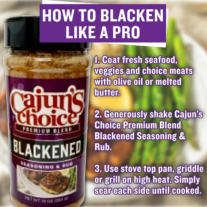 Blackened Seasoning 10 oz Shaker – Ideal for Grilling or Cooking Fish, Chicken, Pork, Steak, Vegetables, Burgers, Salmon, Soups & More – Adds Authentic Louisiana Flavor - By Cajun's Choice