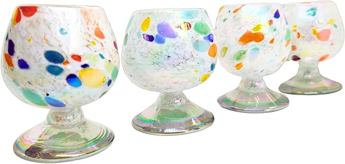 Authentic Mexican Tequila Hand Blown Shot Glasses - Set of 4-2 oz - Mini Glass Snifters - Heavy Base - Cognac (Clown)