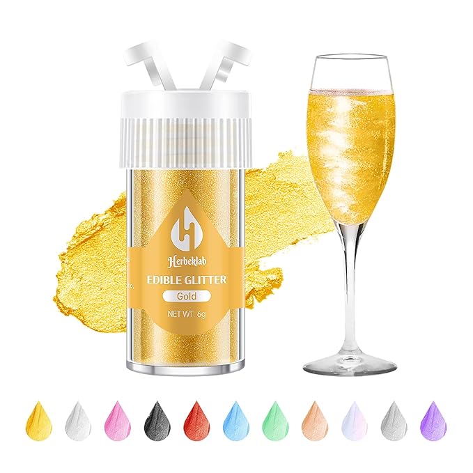 Gold Edible Glitter ??6g Luster Dust Drink Glitter, Food Grade Shimmer Powder for Cocktails, Cakes, Beverages, Chocolate & Candy