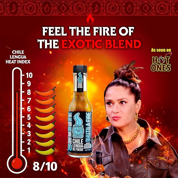 Chile Lengua de Fuego Bhutila Fire Hot Sauce – 3 Bottles – Ghost Pepper, Carolina Reaper & Bitter Orange – Small Batch Artisan Honduran Sauce – Extreme Heat, Smoky Citrus Flavor