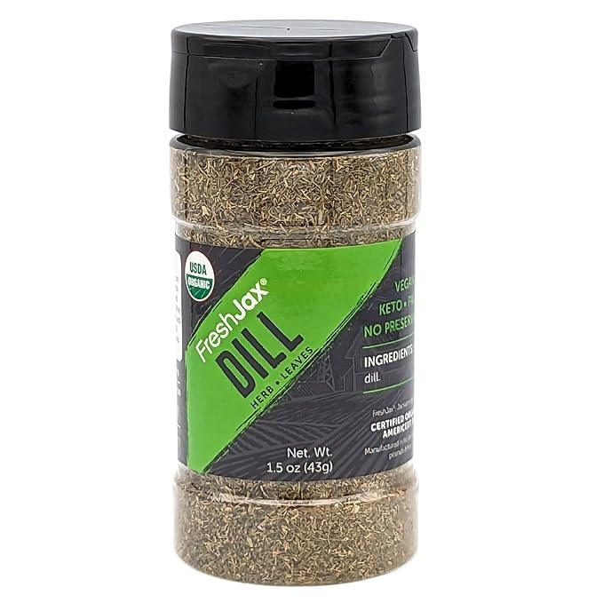 FreshJax Dried Dill Weed ??1.5 oz Large BPA-Free Bottle, Non-GMO, Gluten-Free, Keto, Paleo, No Preservatives ??Premium Dill Leaves for Pickling, Cooking, Sauces & Dressings