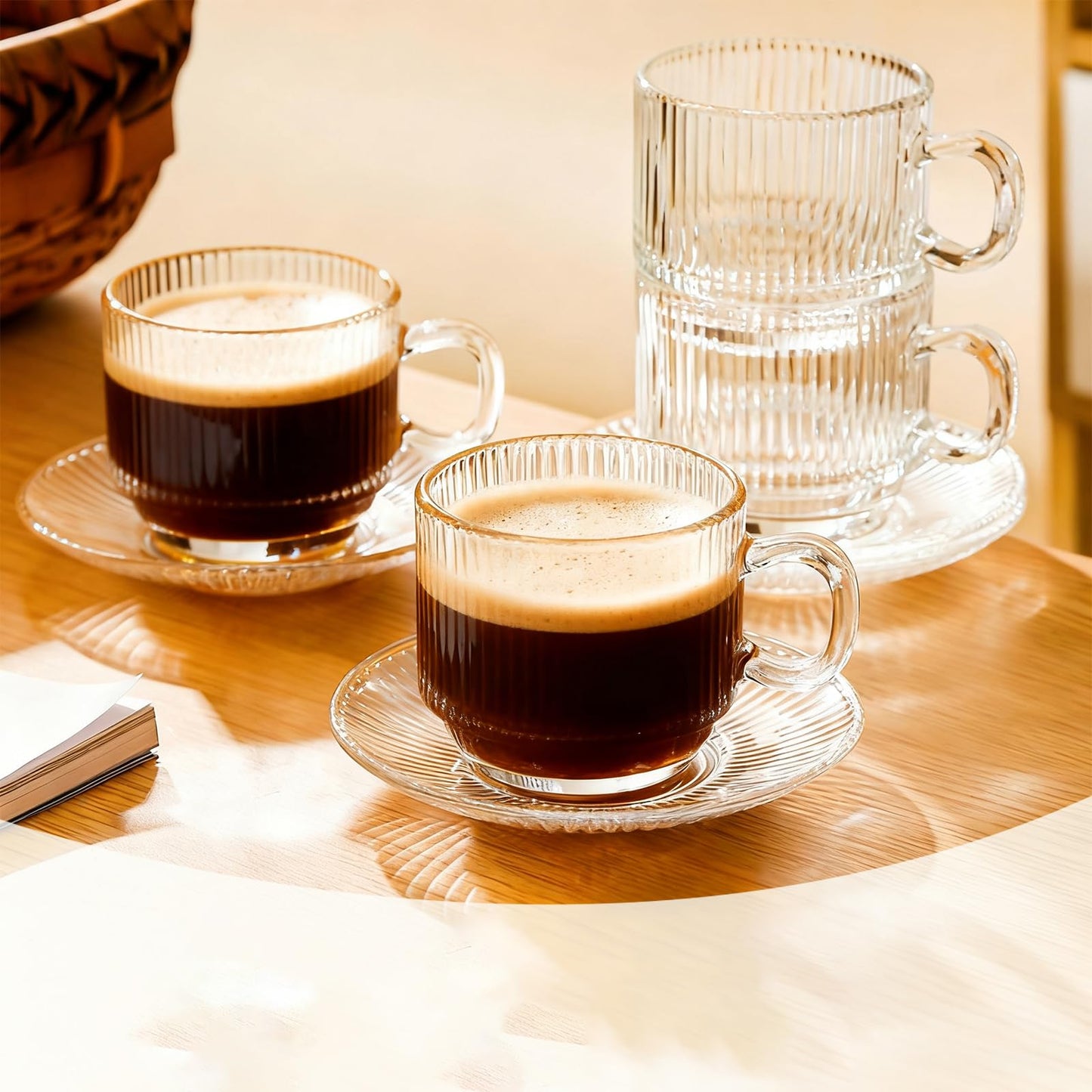 5.4 oz Espresso Cups Set of 4,Stackable Clear Glass Small Coffee Cup Set