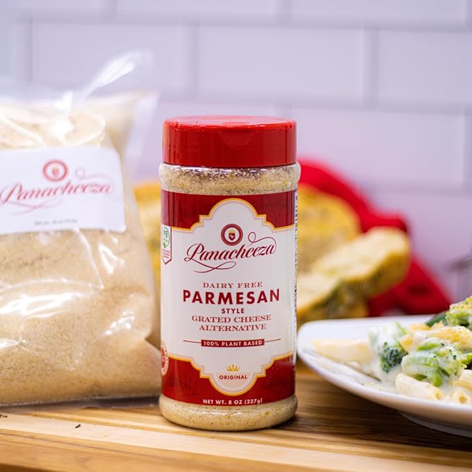 Panacheeza Plant Based Grated Parmesan Style Original - Vegan, with Bold Flavor for Pastas, Pizzas, Vegetables, Salads, and more - Shelf Stable - 8oz